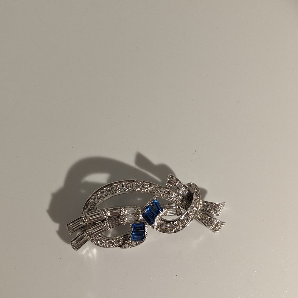 Art Deco Rhinestone and Sapphire Brooch